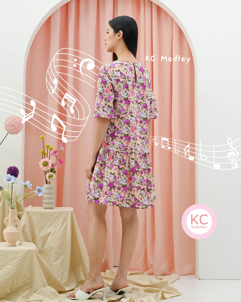 KC Medley in Flower Symphony Dress Wanita Daster Homedress Lengan 3/4