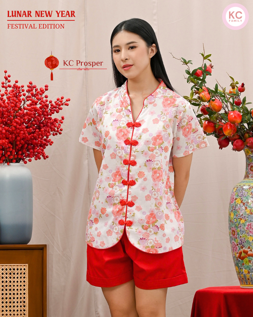 KC Prosper in Peach Sakura Baju Imlek Ceongsam CNY Baju Shanghai