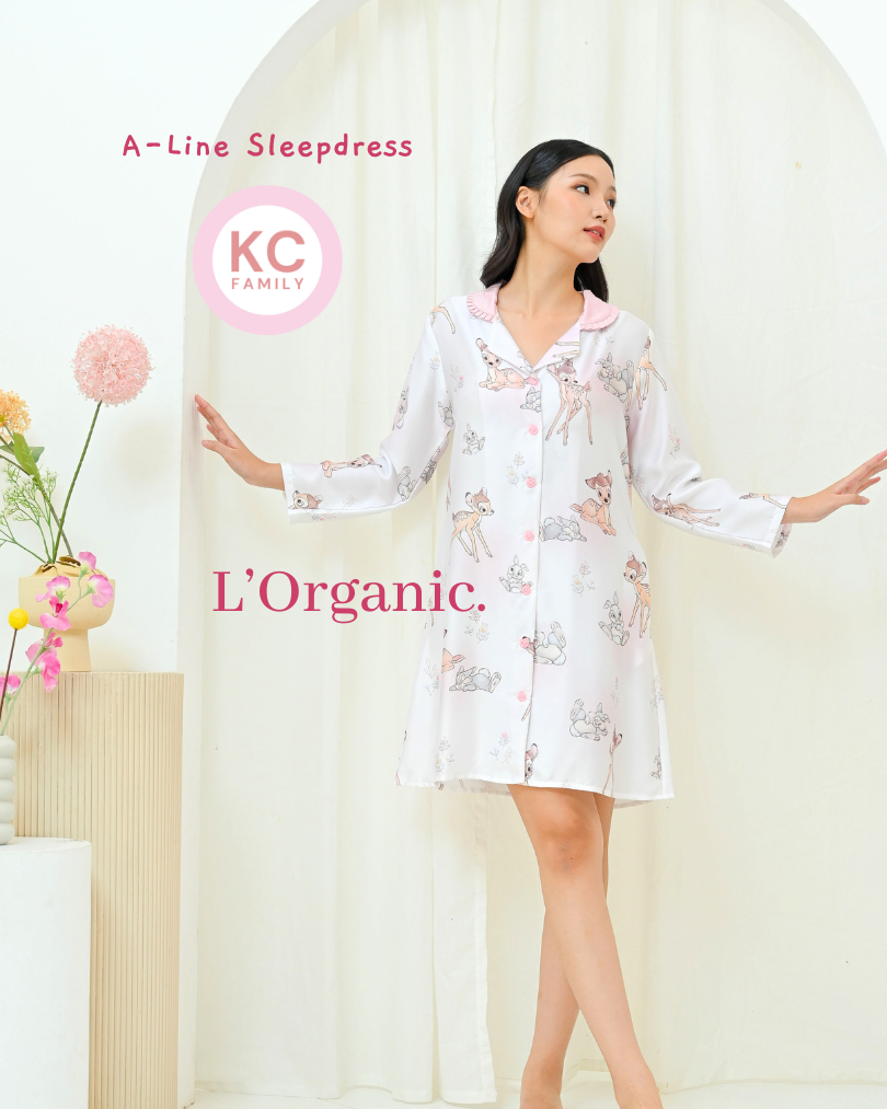 A-Line Sleepdress in Blushing Bambi Daster Wanita Baju Tidur Lengan Panjang