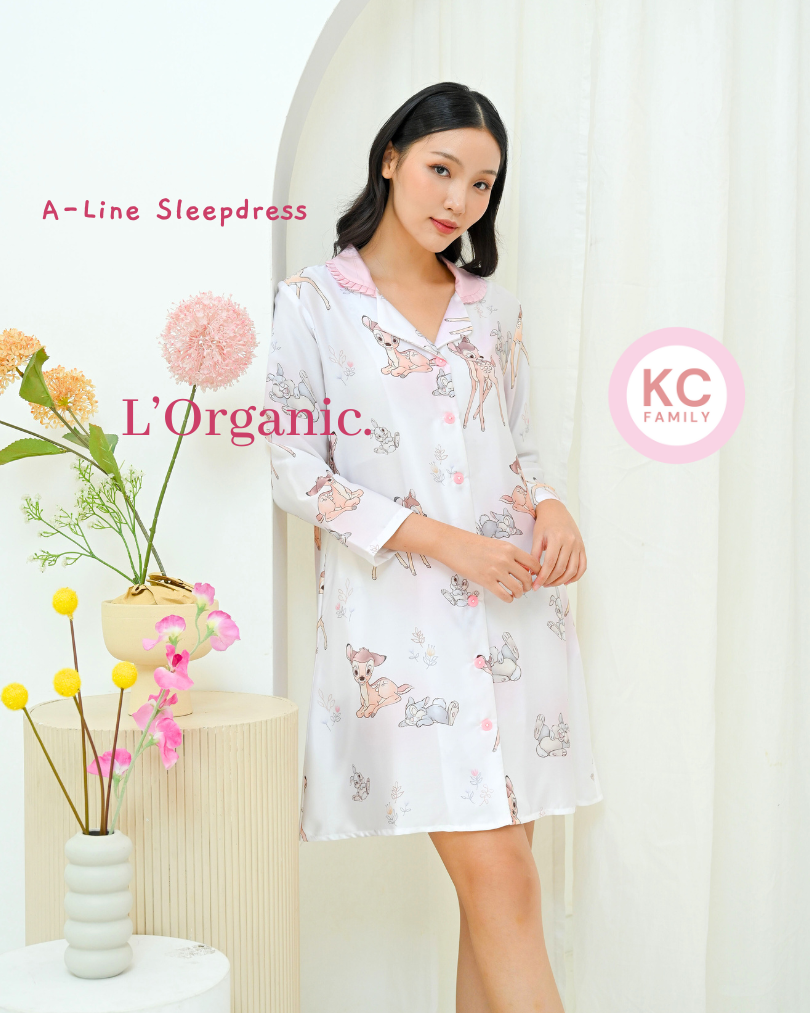 A-Line Sleepdress in Blushing Bambi Daster Wanita Baju Tidur Lengan Panjang