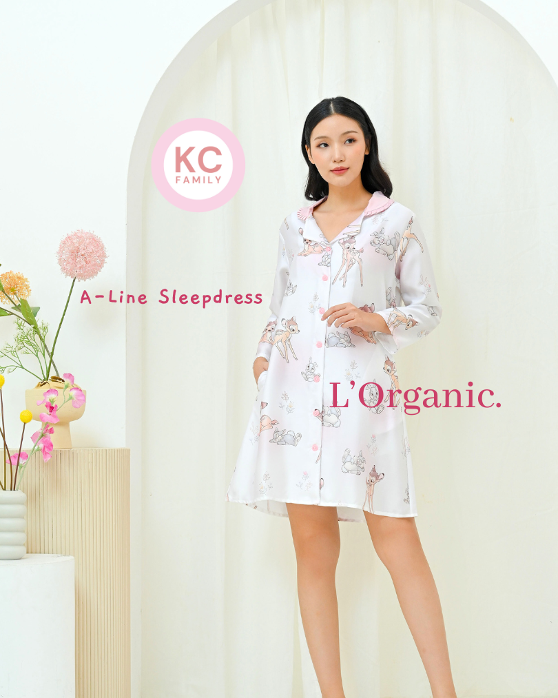 A-Line Sleepdress in Blushing Bambi Daster Wanita Baju Tidur Lengan Panjang
