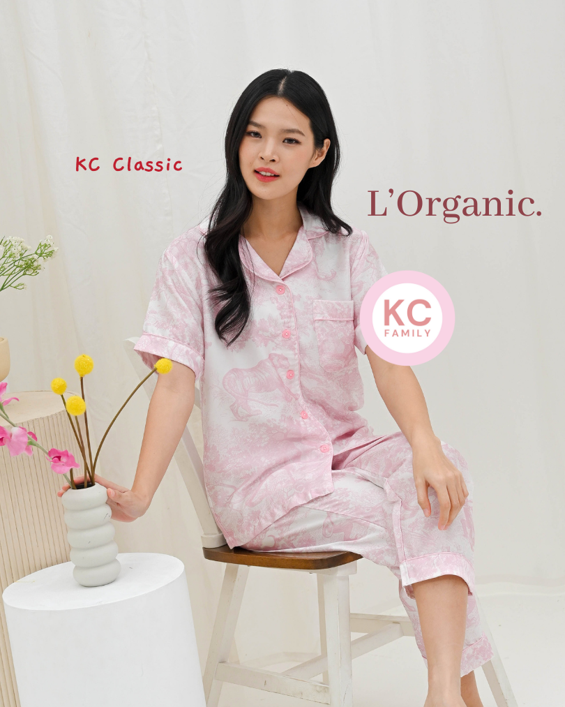 KC Classic In Pink Safari Piyama Wanita Baju Tidur Lengan Pendek Celana Panjang