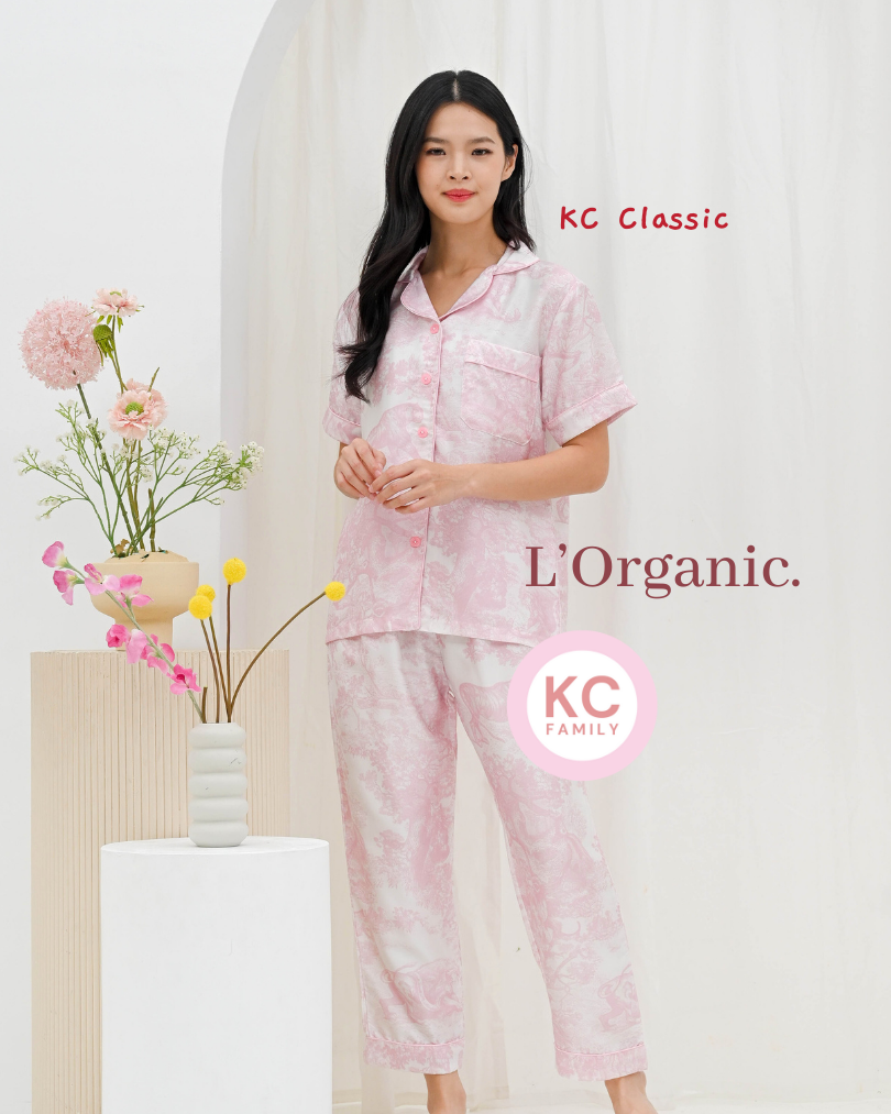 KC Classic In Pink Safari Piyama Wanita Baju Tidur Lengan Pendek Celana Panjang