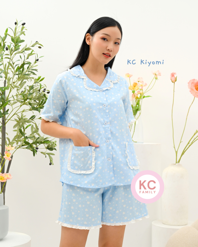 KC Kiyomi in Cotton Heart Piyama Wanita Baju Tidur Lengan Pendek Celana Pendek