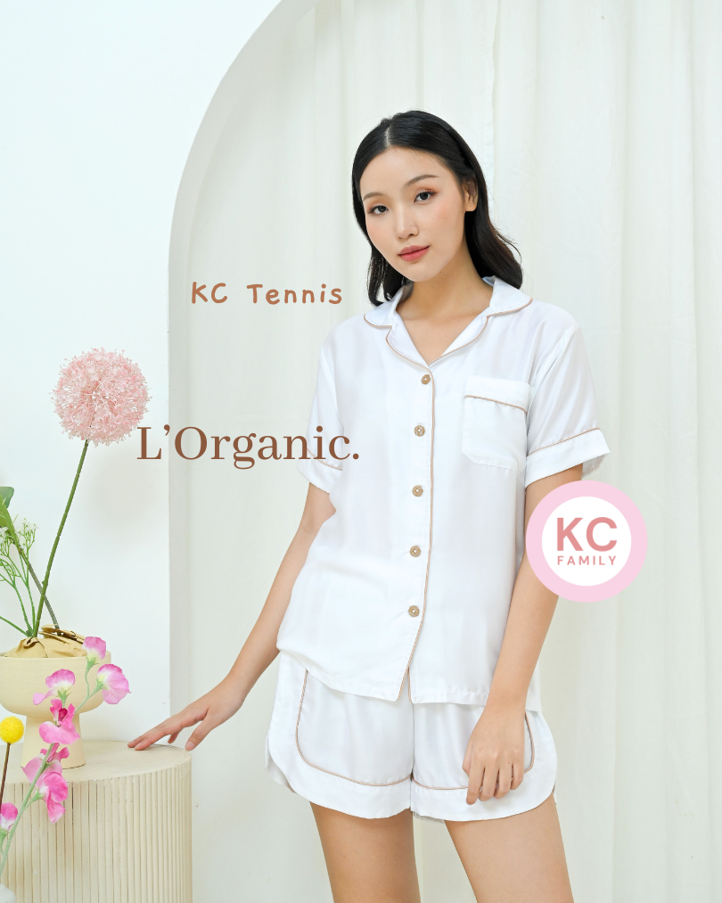 KC Tennis in White Luxury Organic Piyama Wanita Baju Tidur Lengan Pendek Celana Pendek