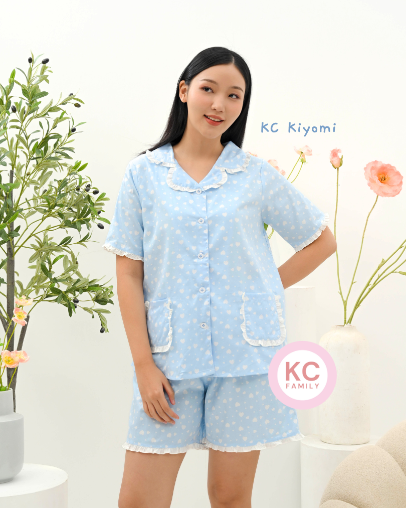 KC Kiyomi in Cotton Heart Piyama Wanita Baju Tidur Lengan Pendek Celana Pendek