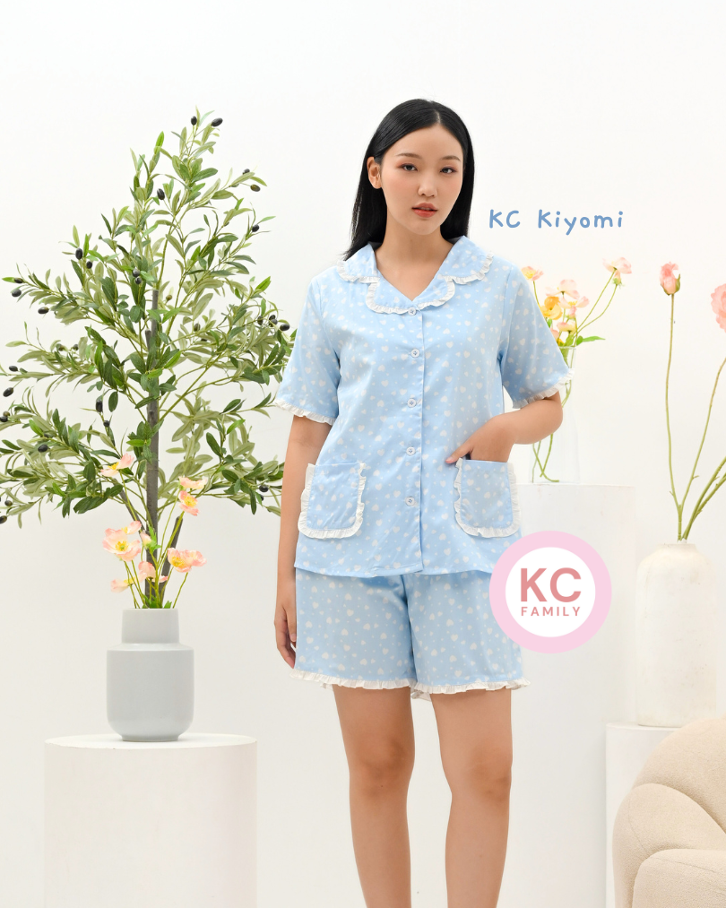 KC Kiyomi in Cotton Heart Piyama Wanita Baju Tidur Lengan Pendek Celana Pendek