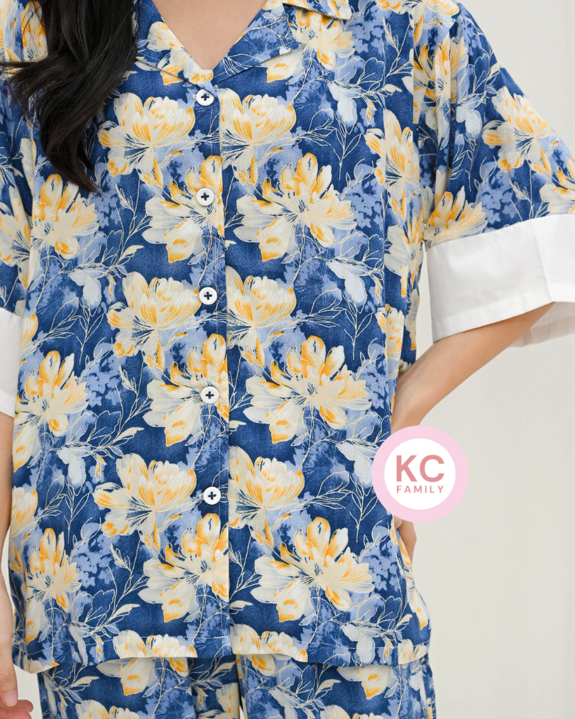 KC Boxy In Starry Galaxy Blue Piyama Wanita / Baju Tidur Celana Panjang Lengan Sesiku