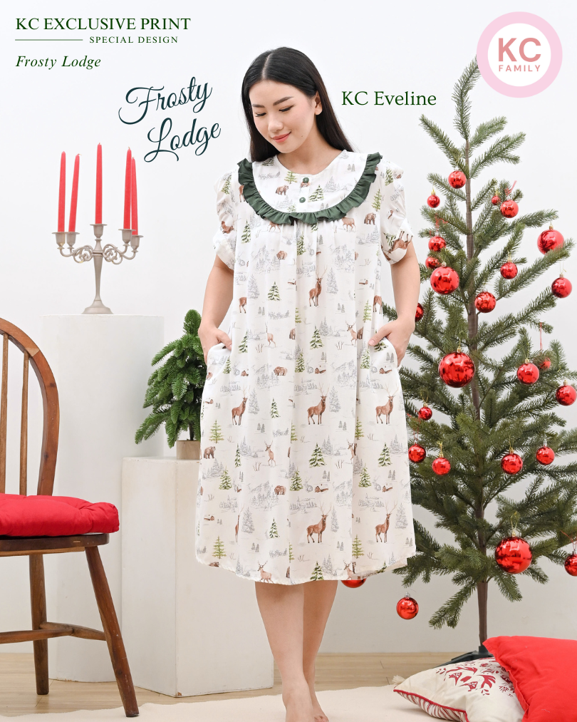KC Eveline Dress in Frosty Lodge Daster Lengan Pendek Piyama Baju Tidur