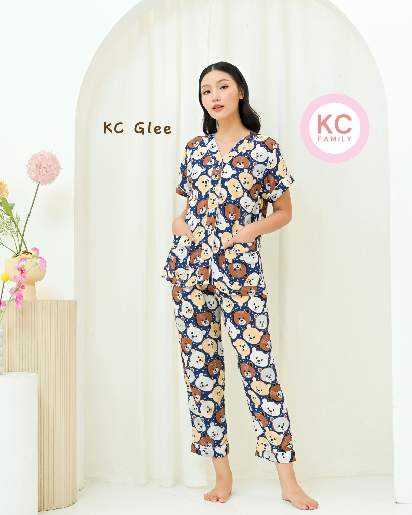 KC Glee in Frosty Bear Piyama Wanita Baju Tidur Lengan Pendek Celana Panjang
