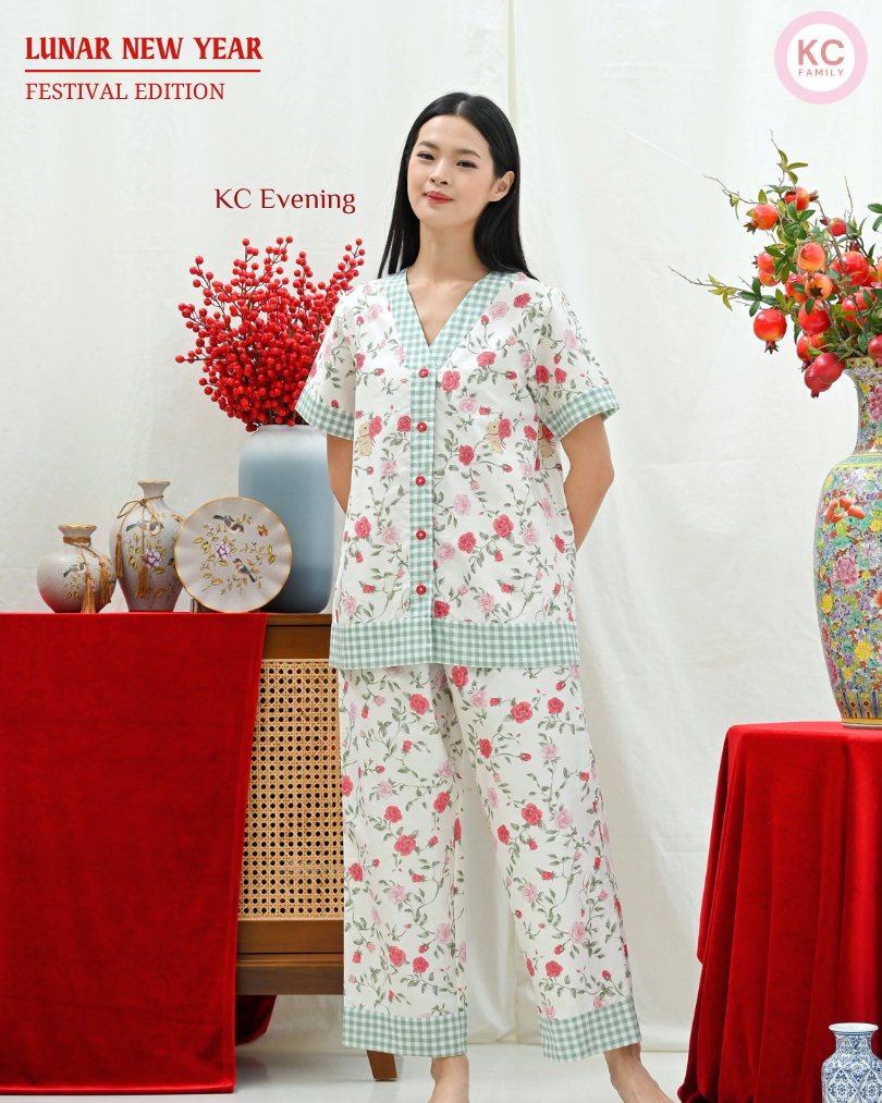 KC Evening In Rosey Bunny Piyama Wanita Baju Tidur Lengan Pendek Celana Panjang