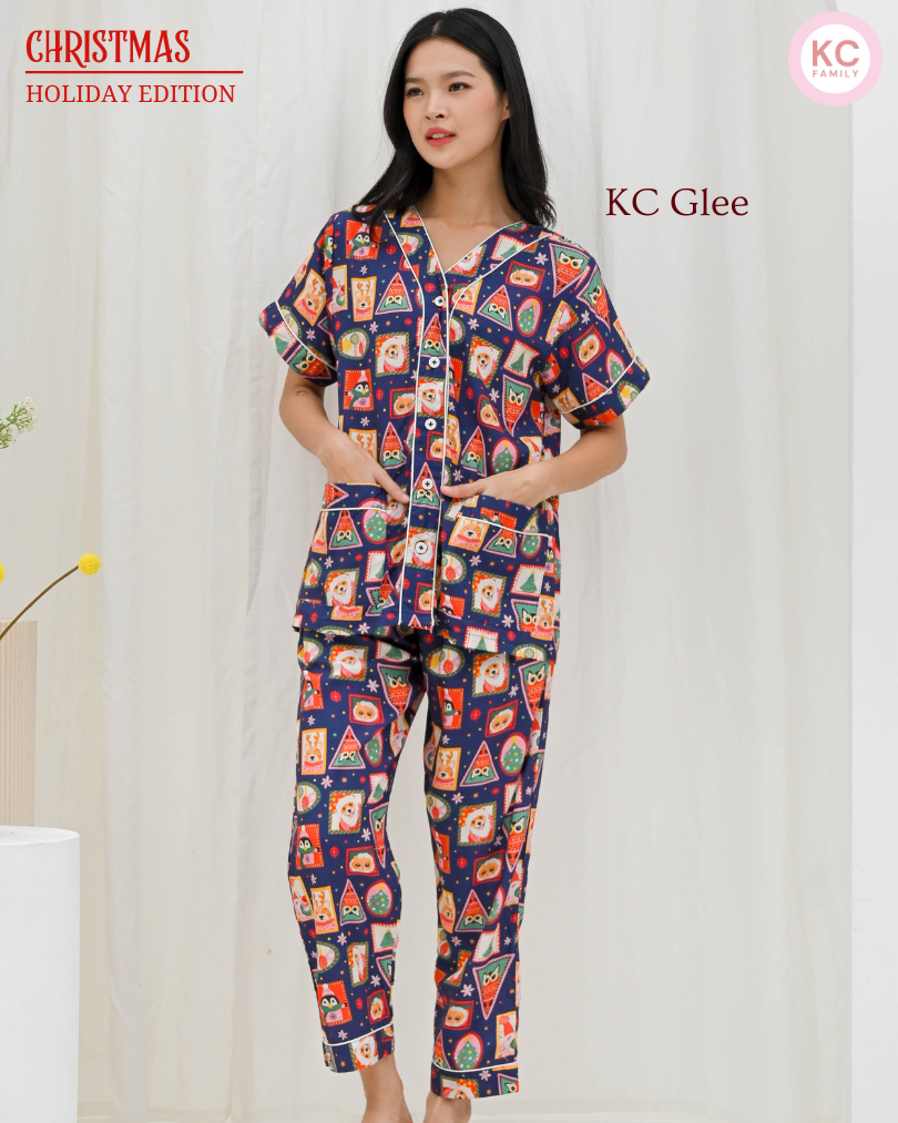 KC Glee in Navy Holiday Friends Piyama Baju Tidur Wanita Lengan Pendek Celana Pendek