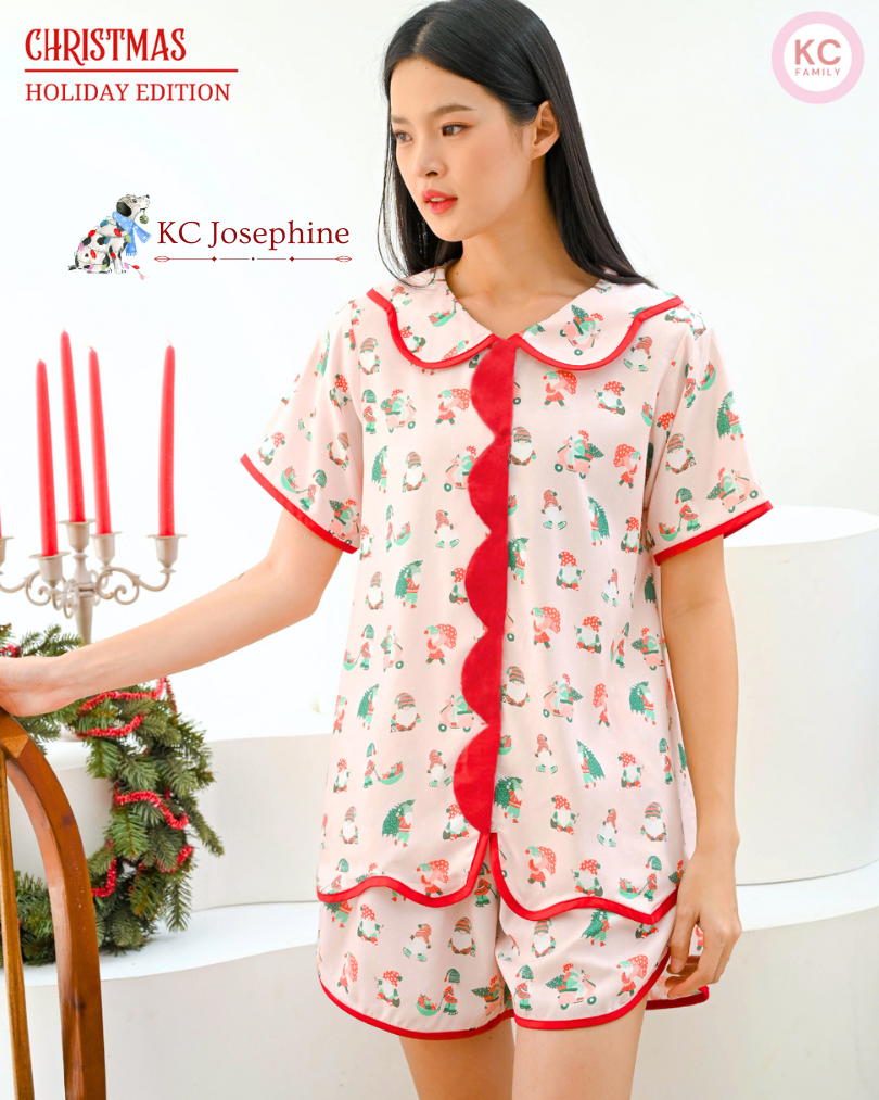 KC Josephine in Pink Santa Piyama Wanita Baju Tidur Wanita Lengan Pendek Celana Pendek