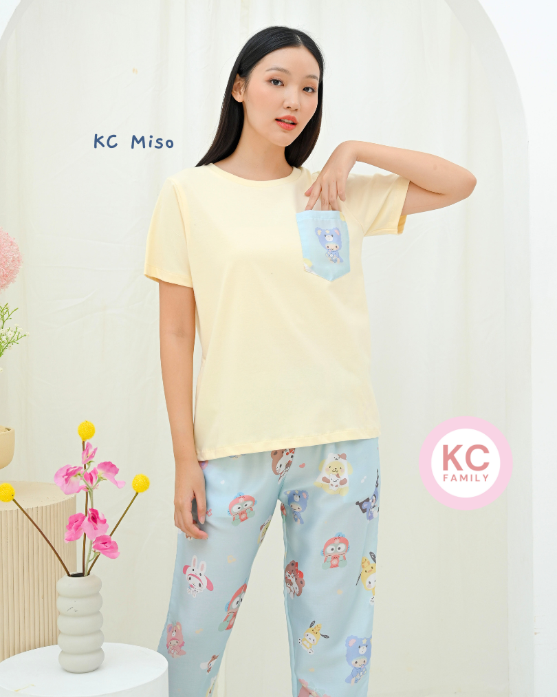 KC Miso Bed Time Party Baju Tidur Kaos dengan Celana panjang Piyama Kaos