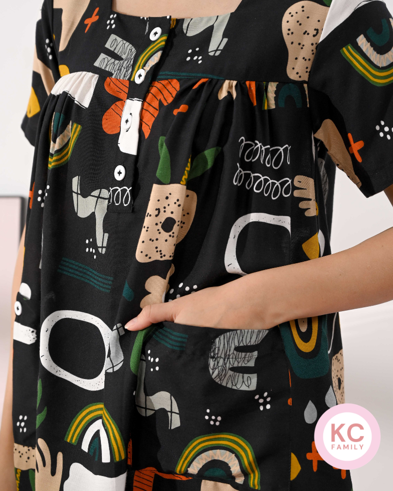 KC Habit in Noodle Doodle Piyama Wanita Baju Tidur Lengan Pendek Celana Panjang