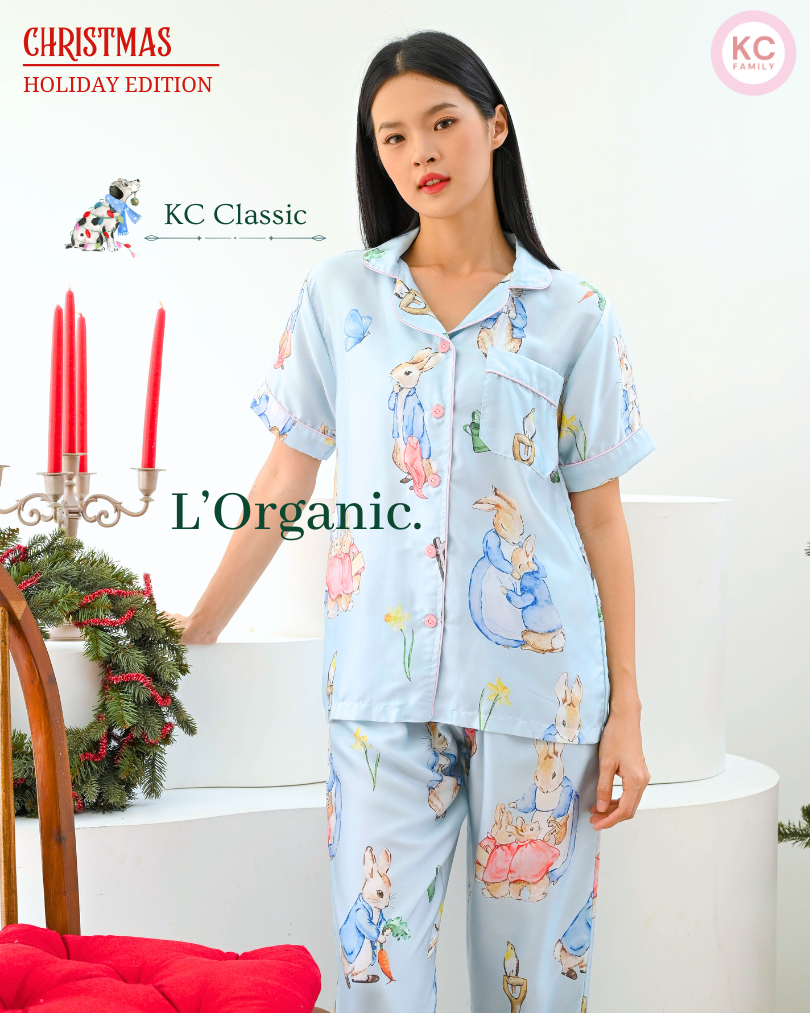 KC Classic in Rabbit Family Piyama Wanita Baju Tidur Lengan Pendek Celana Panjang