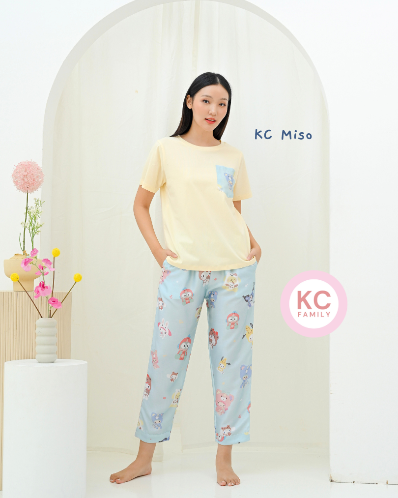 KC Miso Bed Time Party Baju Tidur Kaos dengan Celana panjang Piyama Kaos
