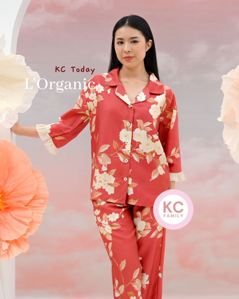 KC Today in Golden Magnolia Piyama Wanita Baju Tidur Lengan Sesiku Celana Panjang