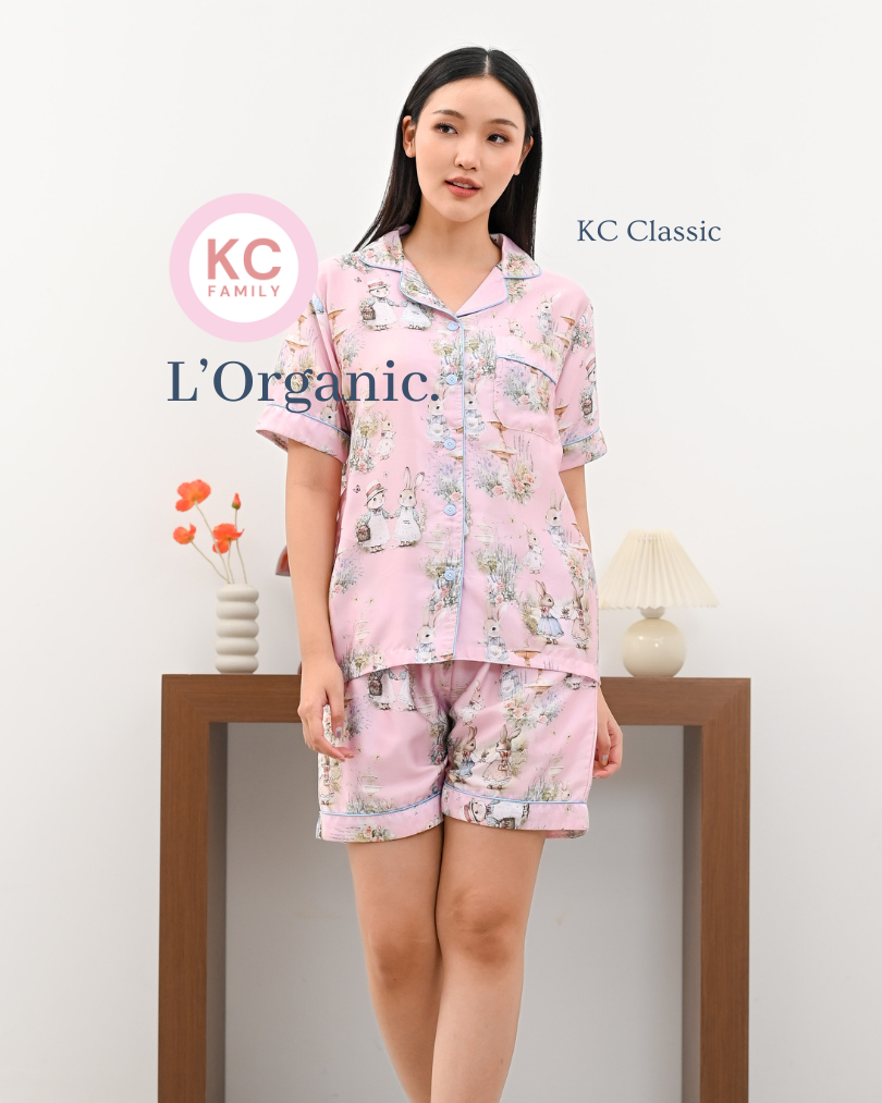 Classic pajama Sweet Bunny Bestie Piyama Wanita Baju Tidur Lengan Pendek Celana Pendek