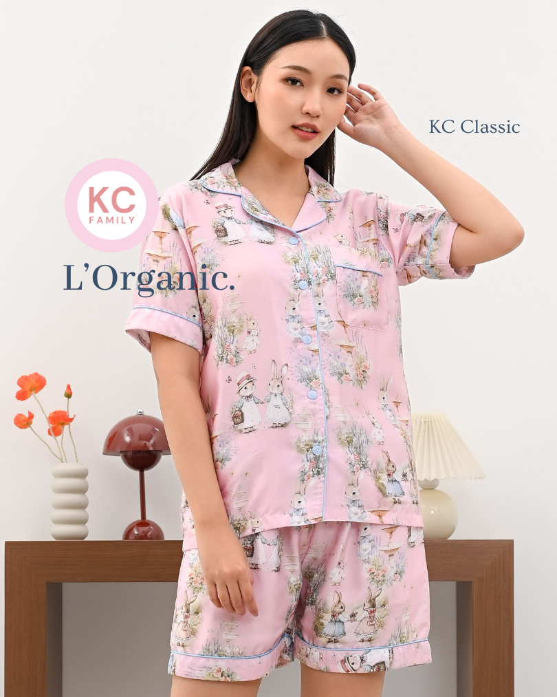 Classic pajama Sweet Bunny Bestie Piyama Wanita Baju Tidur Lengan Pendek Celana Pendek