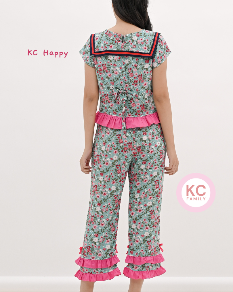 KC Happy In Garden Sonata Piyama Wanita Baju Tidur Lengan Pendek Celana Panjang