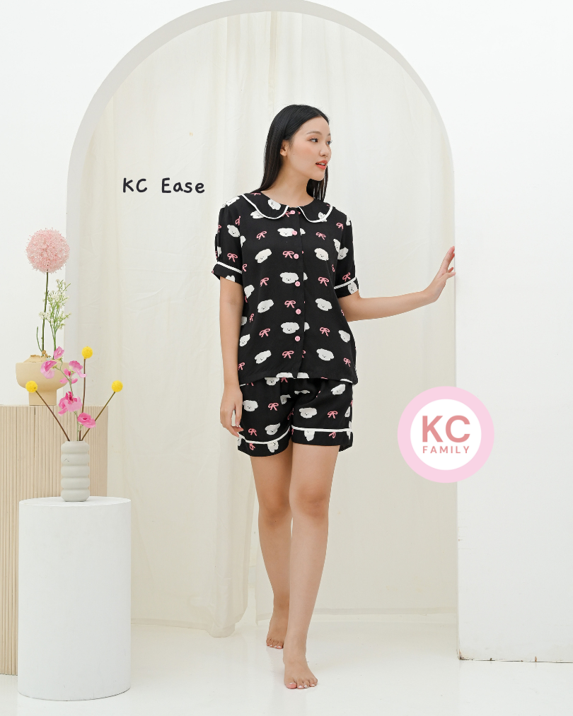 KC Ease in Ribbon Puppy Piyama Wanita Lengan Pendek Celana Pendek