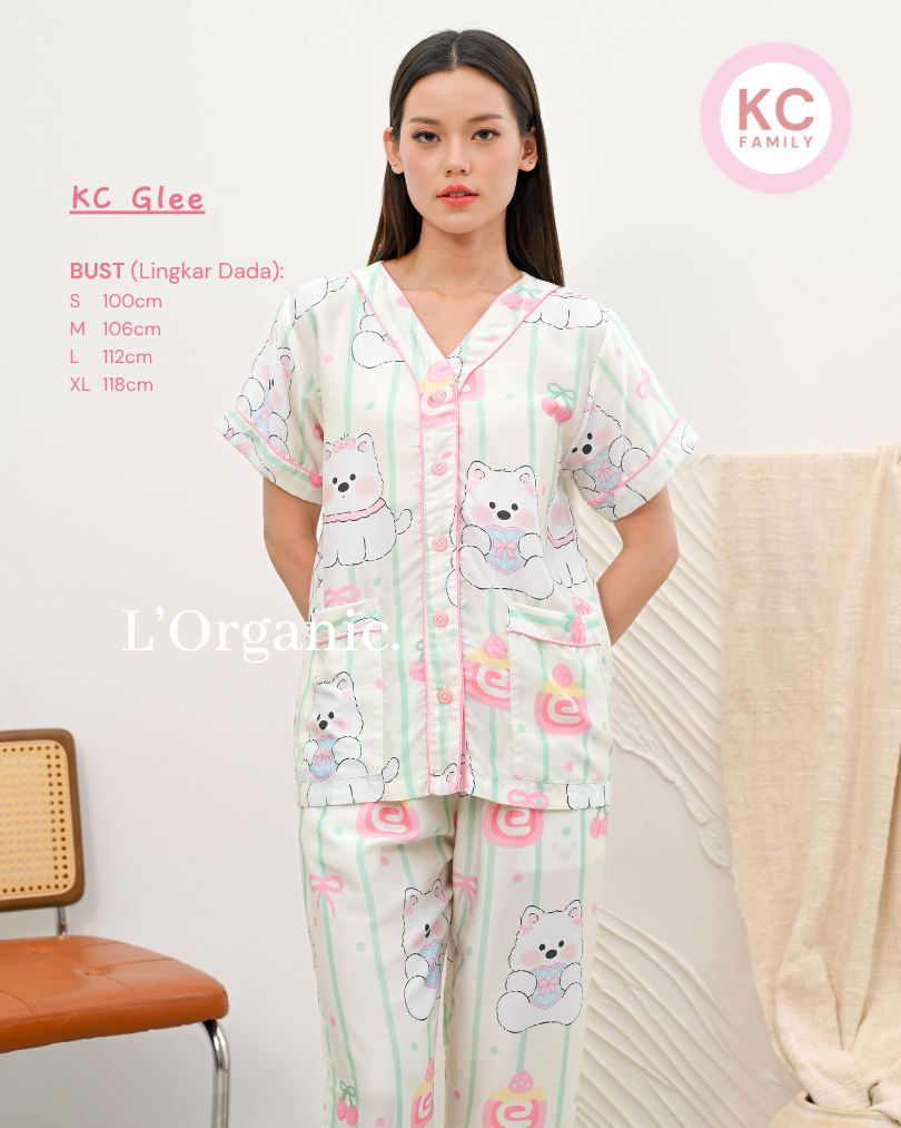 KC Glee in Strawberry Westie Piyama Wanita Baju Tidur Lengan Pendek Celana Panjang