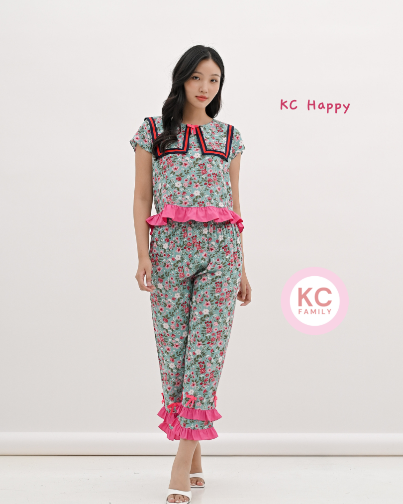 KC Happy In Garden Sonata Piyama Wanita Baju Tidur Lengan Pendek Celana Panjang