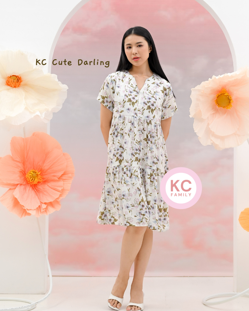 KC Cute Darling in Flowy Iris Dress Wanita Midi Dress Busui Friendly Homedress Daster