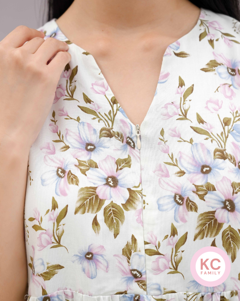 KC Cute Darling in Flowy Iris Dress Wanita Midi Dress Busui Friendly Homedress Daster