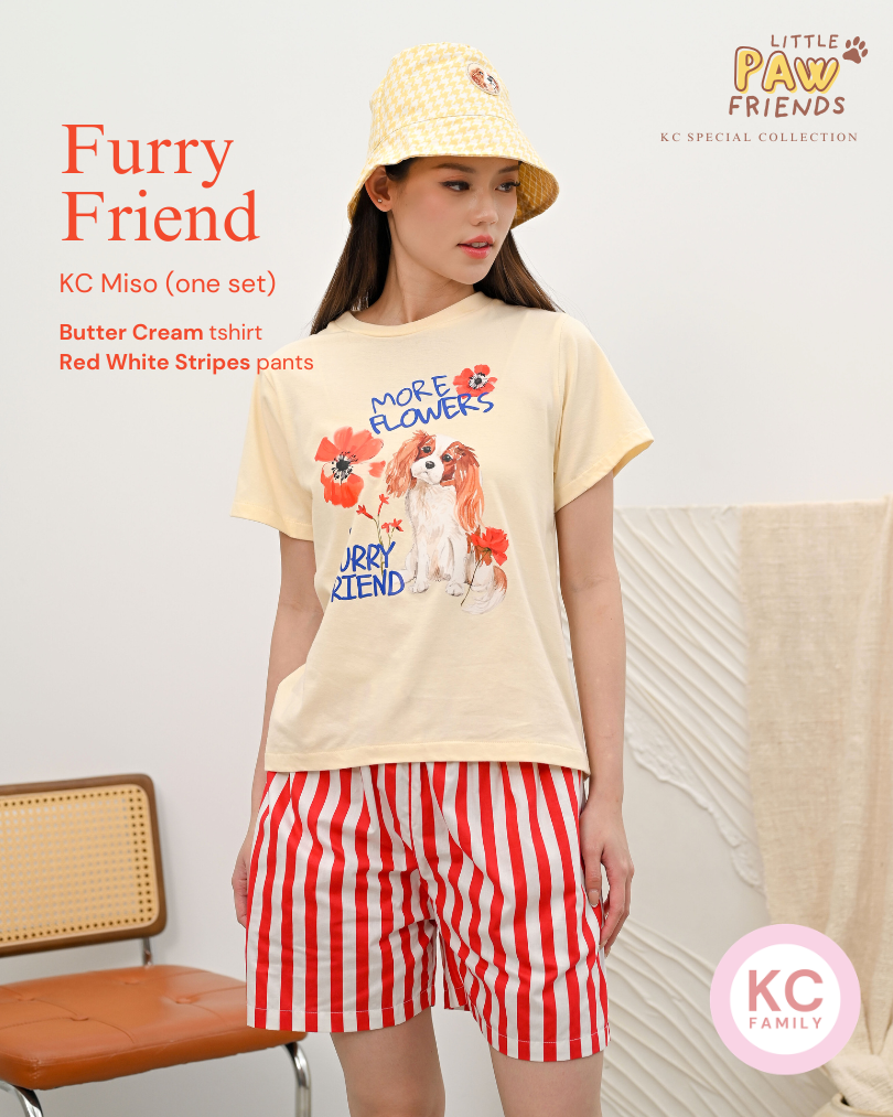 KC Miso In Furry Friends Baju Kaos dengan Celana Pendek Piyama Kaos
