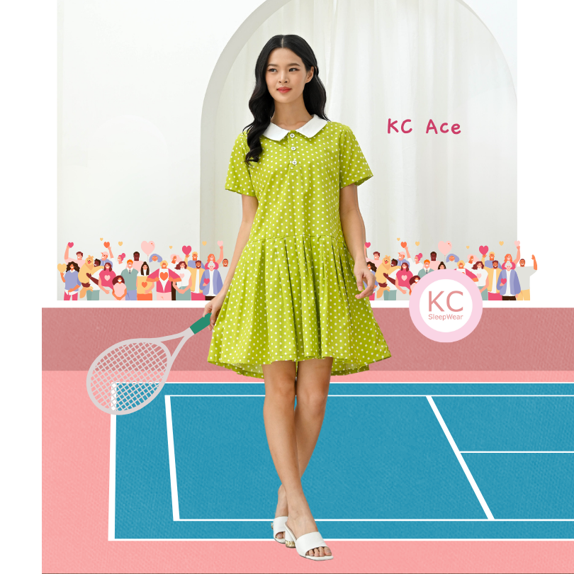 KC Ace In Green Polka Dress Daster Homedress Wanita