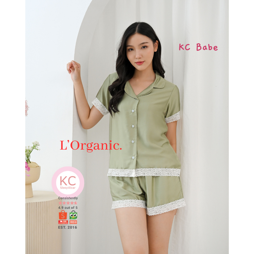 KC Babe In Sage Green Luxury Organic Piyama Wanita Lengan Pendek Celana Pendek