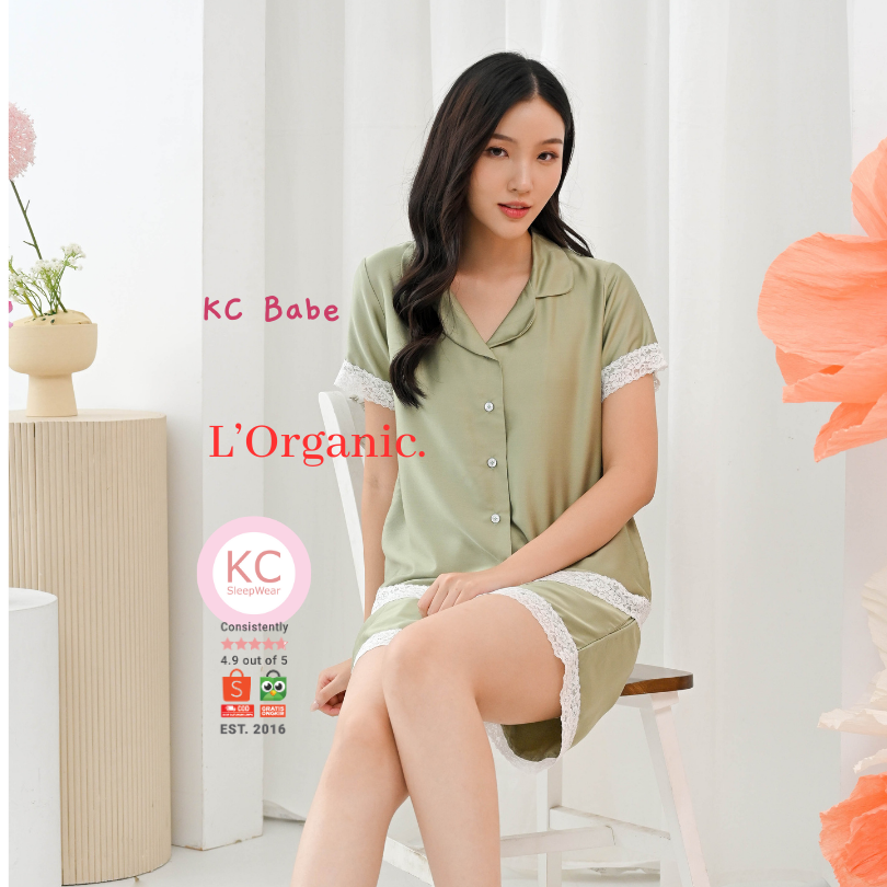 KC Babe In Sage Green Luxury Organic Piyama Wanita Lengan Pendek Celana Pendek