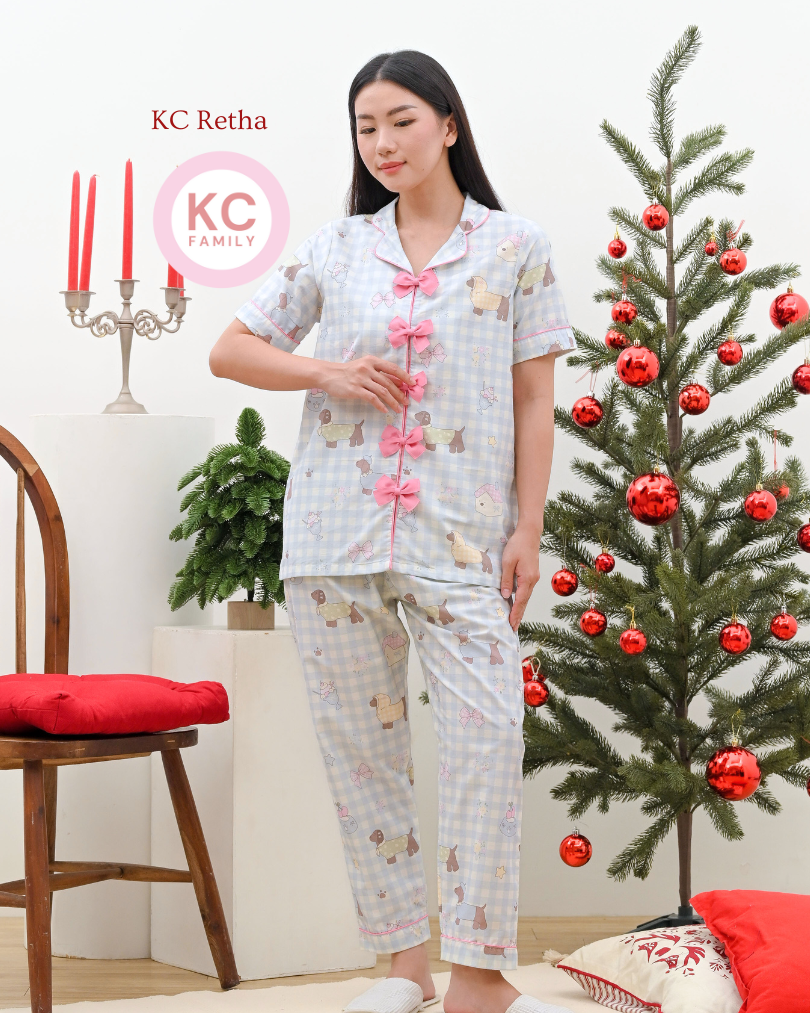 KC Retha in Sweet Picnic Baju Tidur Wanita Lengan Pendek Celana Panjang