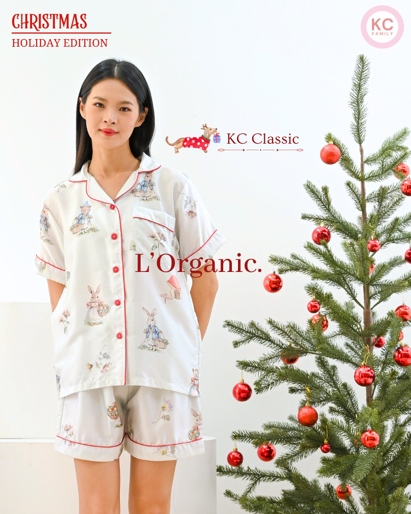 KC Classic in Bunny & Mushroom Family Piyama Wanita Baju Tidur Lengan Pendek Celana Pendek