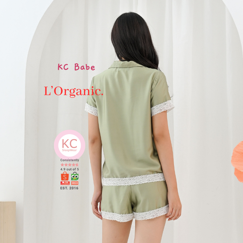 KC Babe In Sage Green Luxury Organic Piyama Wanita Lengan Pendek Celana Pendek