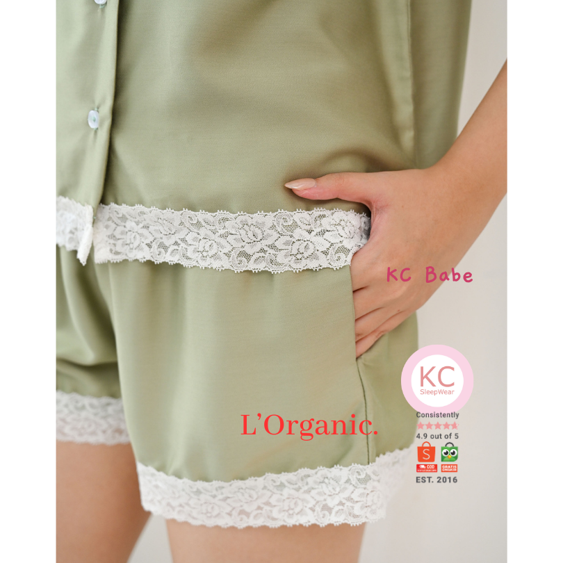KC Babe In Sage Green Luxury Organic Piyama Wanita Lengan Pendek Celana Pendek