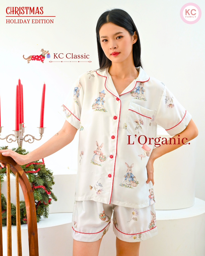 KC Classic in Bunny & Mushroom Family Piyama Wanita Baju Tidur Lengan Pendek Celana Pendek