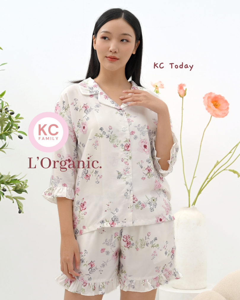 KC Today in Garden Waltz Piyama Baju Tidur Lengan Sesiku 3/4 Celana Pendek