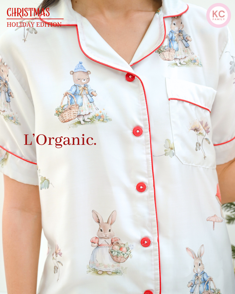 KC Classic in Bunny & Mushroom Family Piyama Wanita Baju Tidur Lengan Pendek Celana Pendek