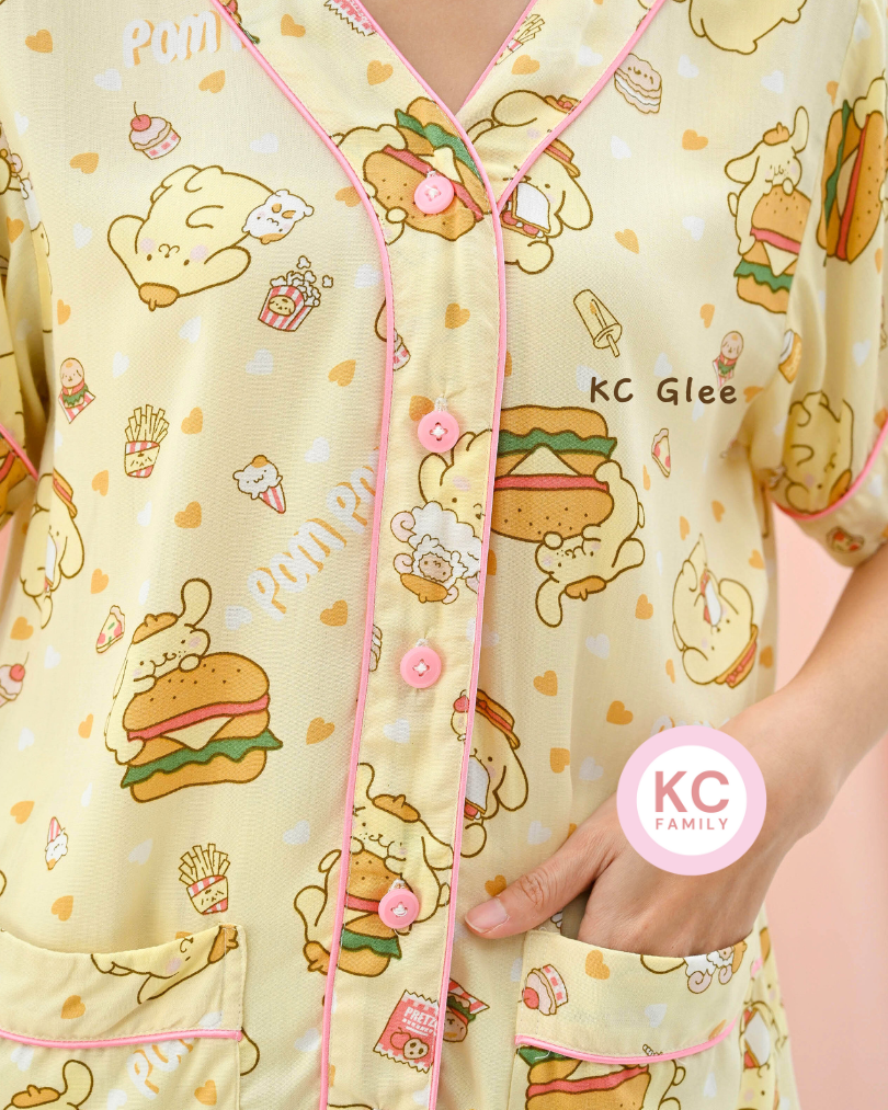 KC Glee in Burger Pompurin Piyama Baju Tidur Wanita Lengan Pendek Celana Pendek
