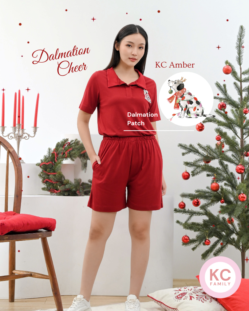 KC Amber in Dalmatian Cheer Piyama Kaos Baju Tidur Wanita Lengan Pendek Celana Pendek