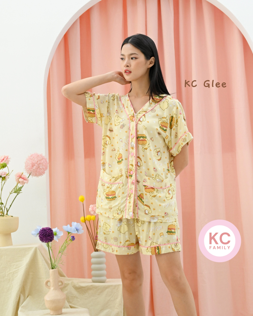 KC Glee in Burger Pompurin Piyama Baju Tidur Wanita Lengan Pendek Celana Pendek