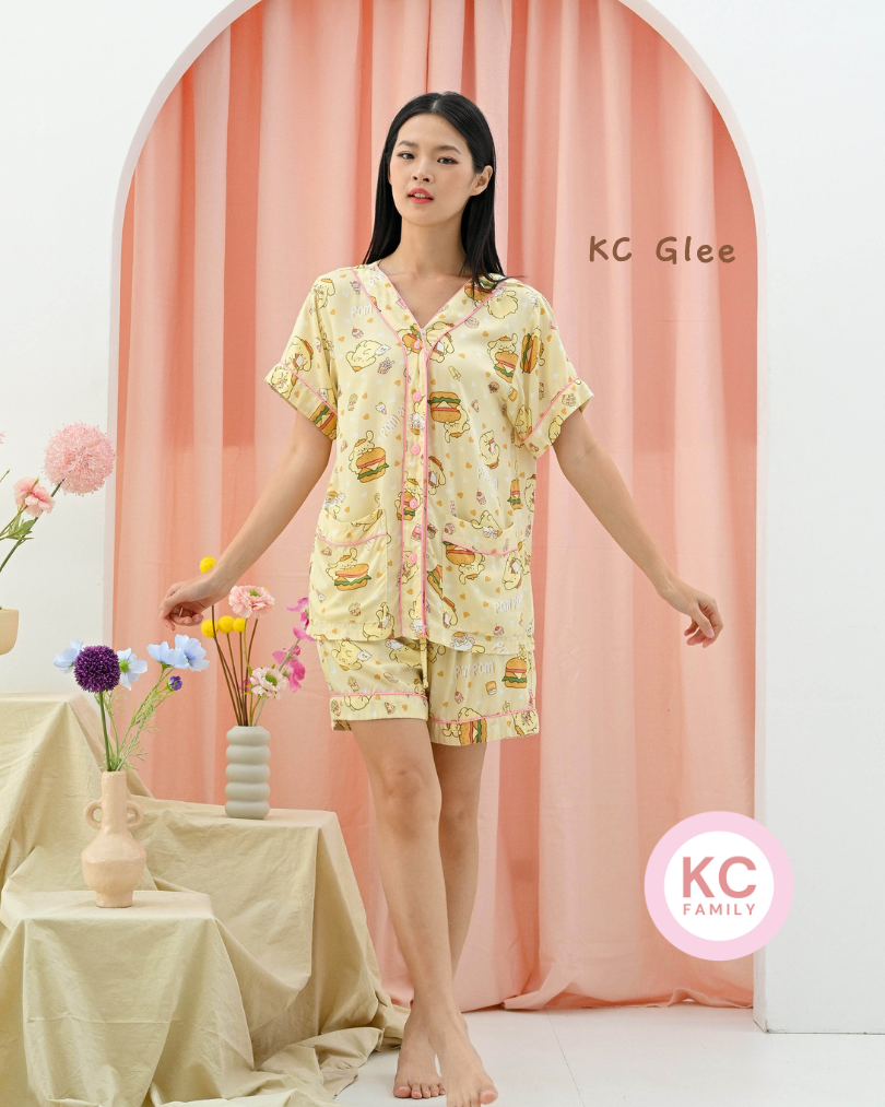KC Glee in Burger Pompurin Piyama Baju Tidur Wanita Lengan Pendek Celana Pendek