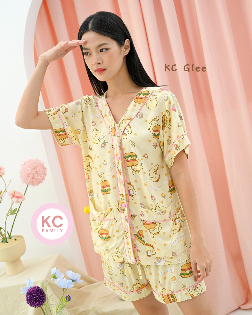 KC Glee in Burger Pompurin Piyama Baju Tidur Wanita Lengan Pendek Celana Pendek