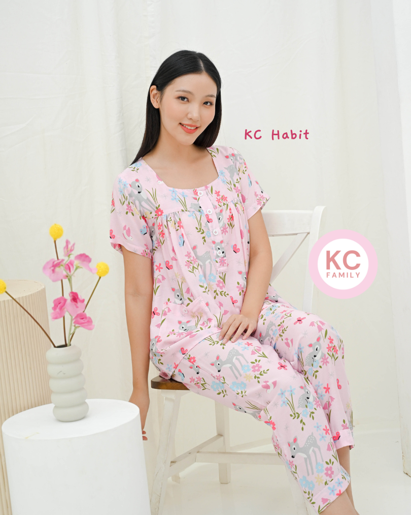 KC Habit In Garden Bambi Piyama Wanita Baju Tidur Lengan Pendek Celana Panjang