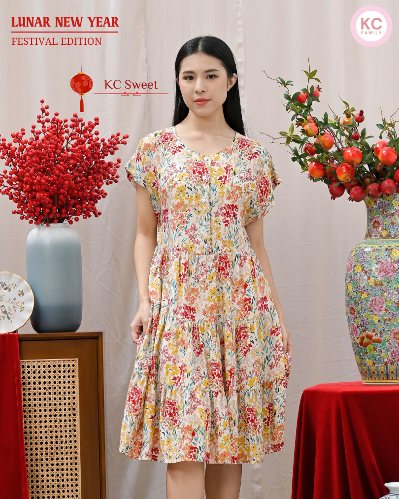 KC Sweet in Lucky Fern Homedress Wanita Daster Imlek Wanita Lengan Pendek