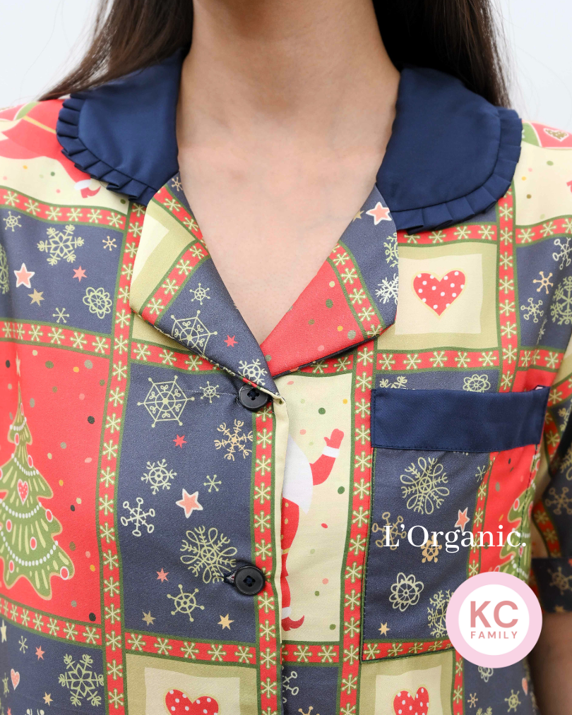 KC Pretty in Santa Gifts Baju Tidur Wanita Piyama Celana Panjang Lengan Pendek