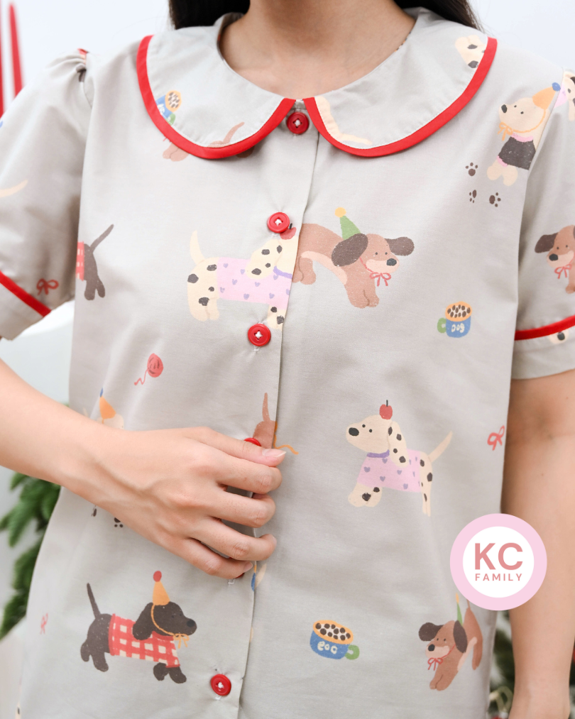 KC Ease in Puppy Party Piyama Wanita Baju Tidur Celana Pendek Lengan Pendek